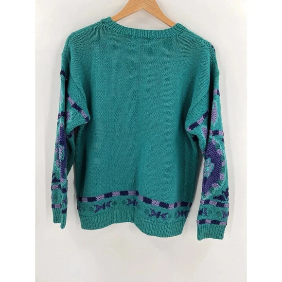 Robert Scott Ltd Women's Pullover Knit Sweater Blue Paisley MEDIUM Hand Knitted - Picture 9 of 15